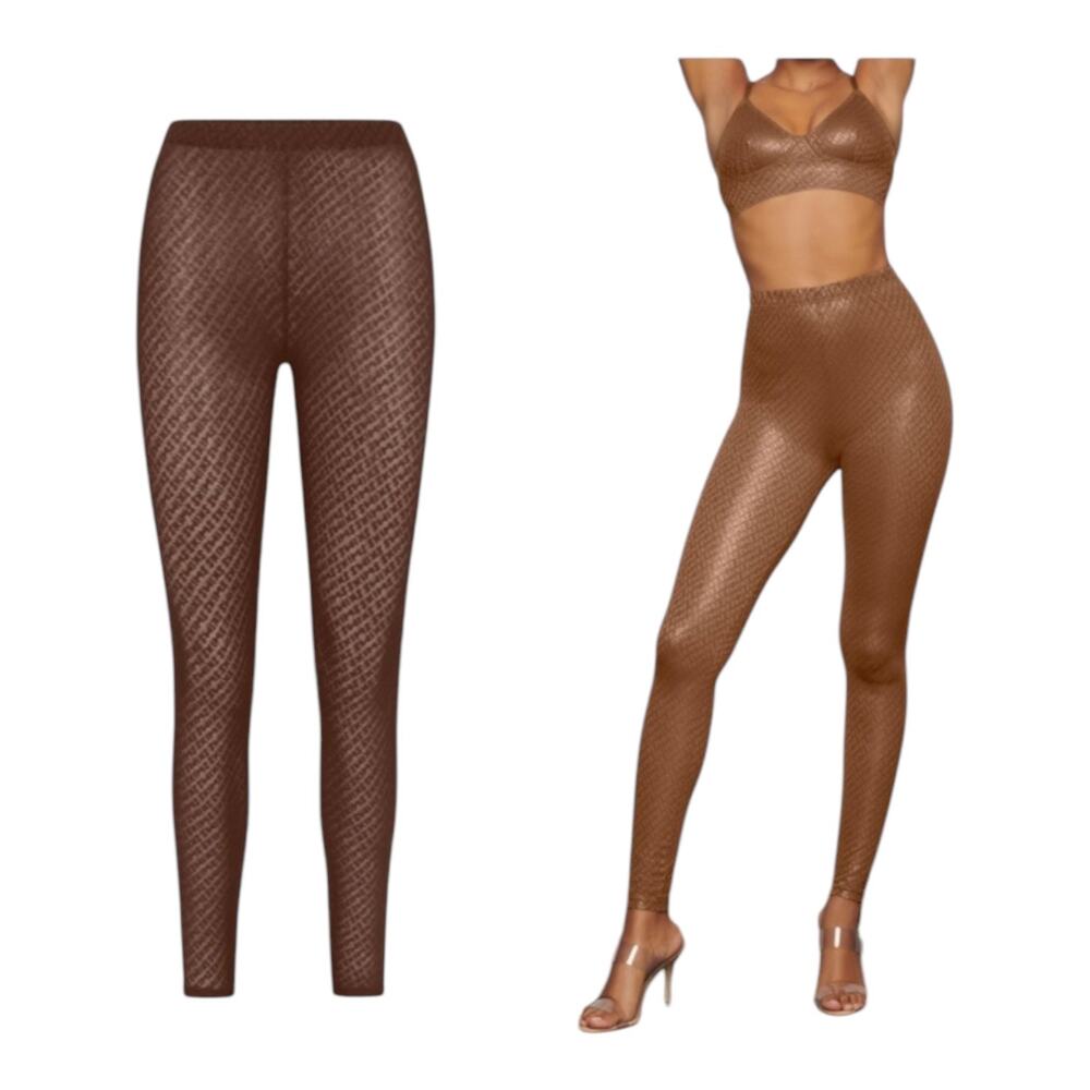 Skims Signature pants logo foil print mesh stretch full length leggings Small S